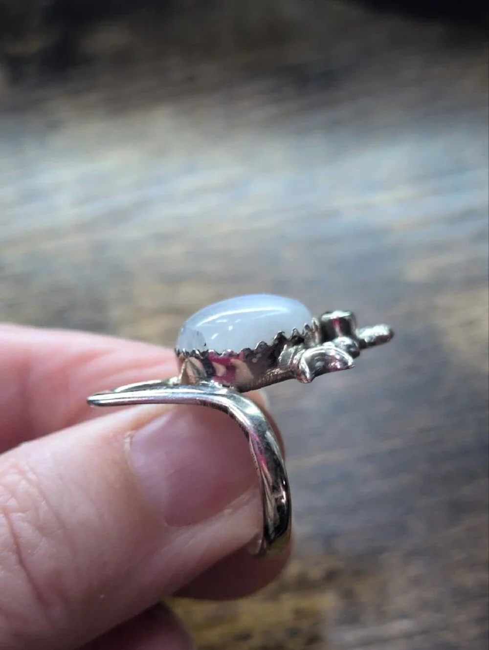 Silver Moonstone and Peridot Statement Ring - Moonlight Glow